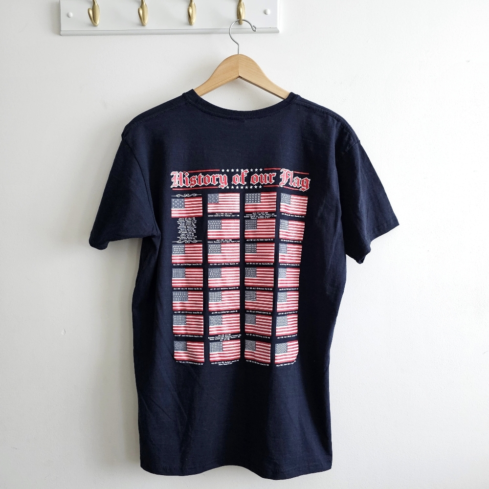 Mill Tex “Old Glory” History of Our Flag Graphic Tee Navy Blue USA Flag T-Shirt